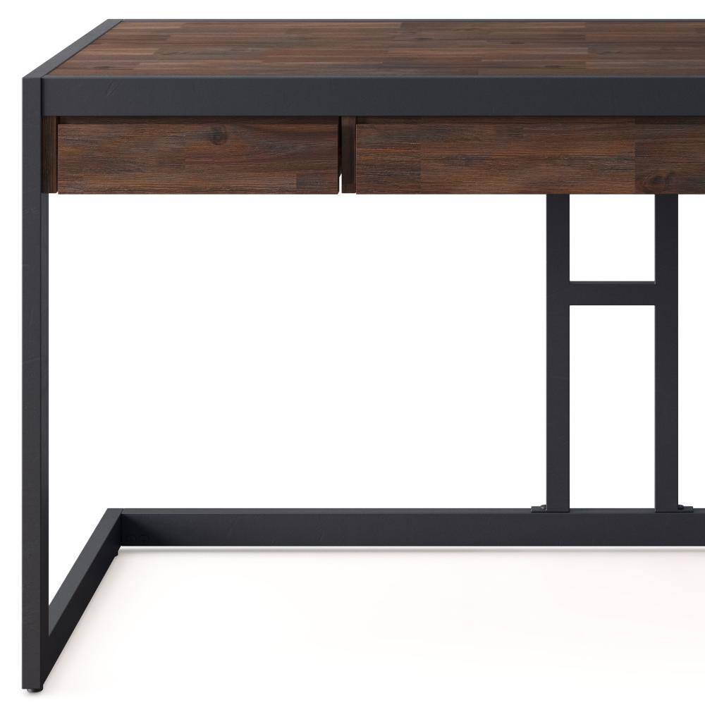 Distressed Charcoal Brown Acacia Wood Industrial Desk with Drawers