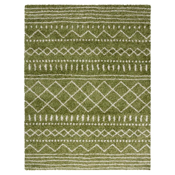 Arizona Shag 7 ft. x 9 ft. Green/Ivory Geometric Area Rug