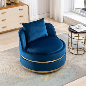 Blue Soft Velvet 360° Swivel Accent Chair, Barrel Chair with Pillow