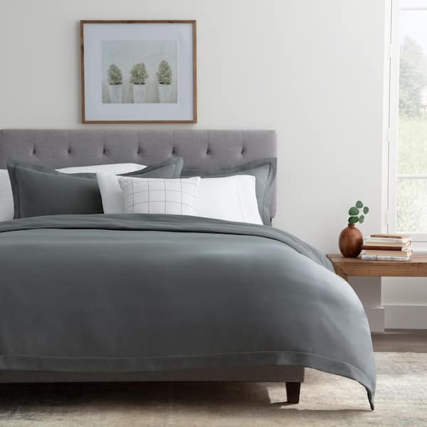 Brookside Charcoal Queen Microfiber Duvet Cover