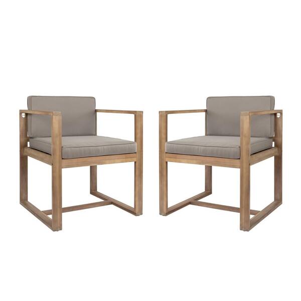 Light Brown Acacia Wood Outdoor Patio Dining Chairs Lounge Chair