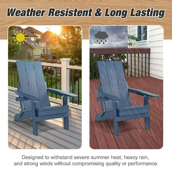 Innovaze Poly Lumber Folding Adirondack Chair with Cup Holders