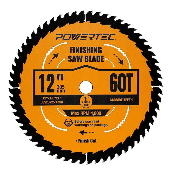 12 in. x 60-Tooth, 1 in. Arbor Circular Saw Blades, Table Saw & Miter Saw Blade, Carbide-Tipped Blade for Finishing Cuts