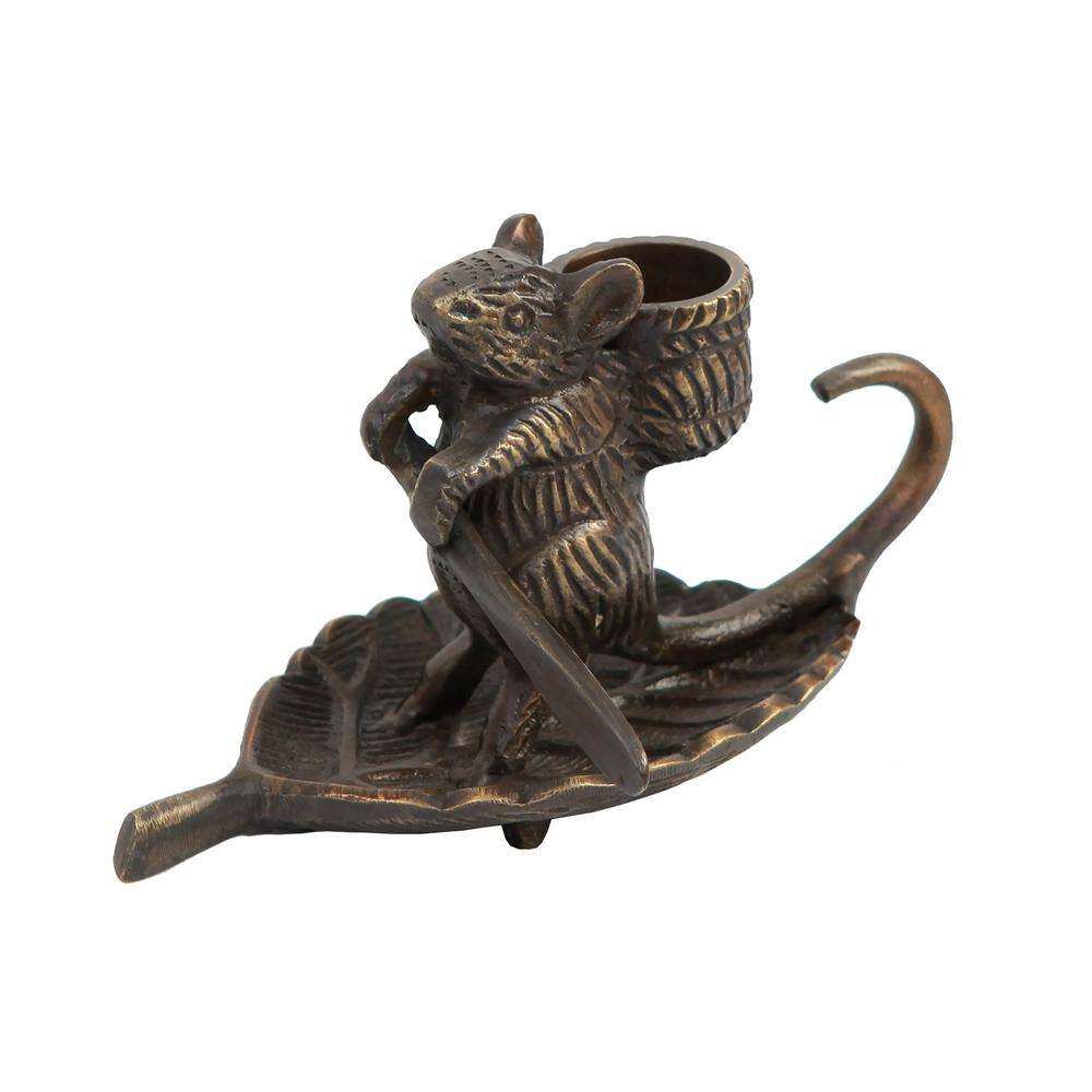 Antique Brass Mouse on Leaf Candle Holder