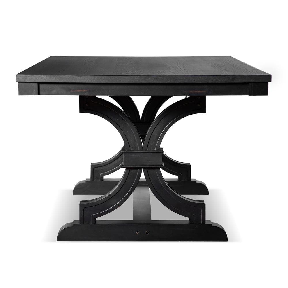 Black Solid Wood Farmhouse Rectangular Dining Table, 79"