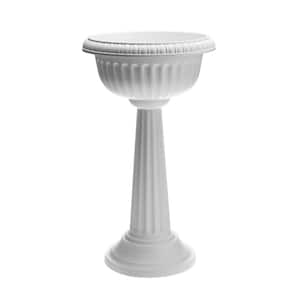 Grecian 32 in. Casper White Plastic Urn Tall Pedestal Planter