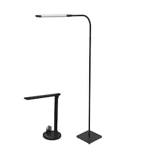 16 in. Black Finish Dimmable Bedside Table and Floor LED Lamp Set with CCT and USB Port (Set of 2)