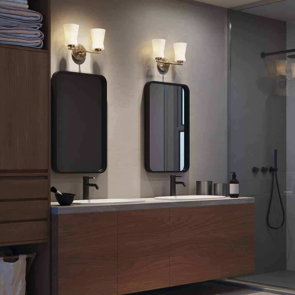 Brianne Brushed Brass 2-Light Vanity with Etched Glass Shades