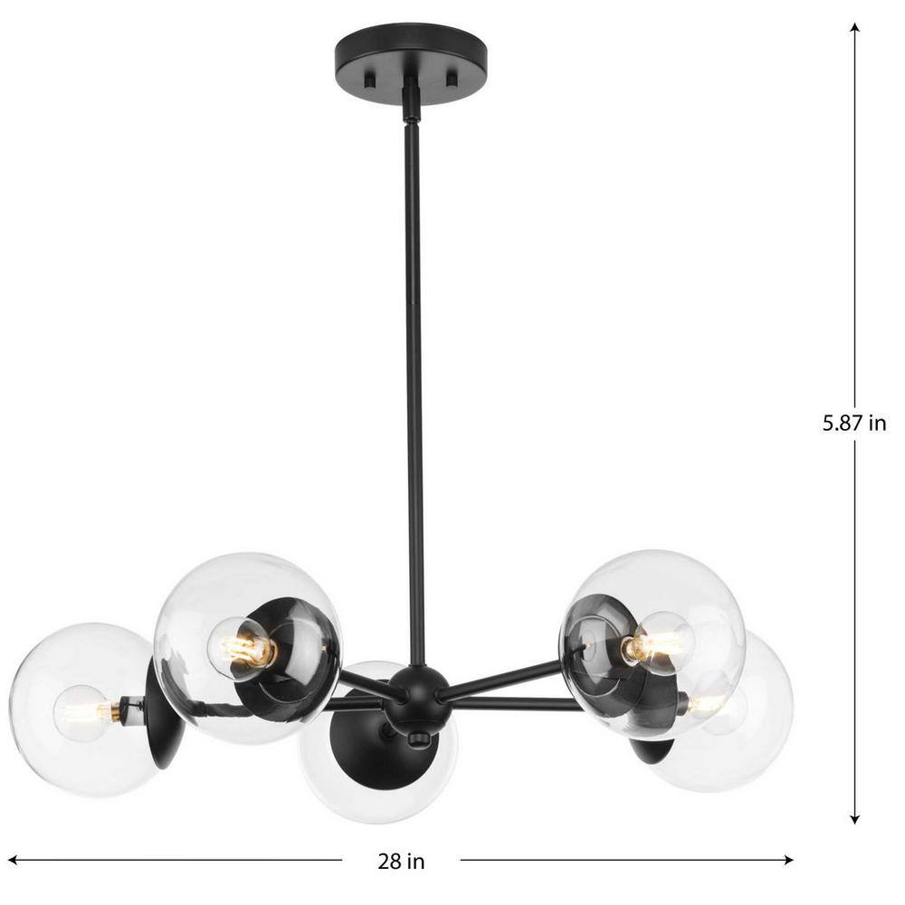 28" Black Sputnik Chandelier with Clear Glass Shades