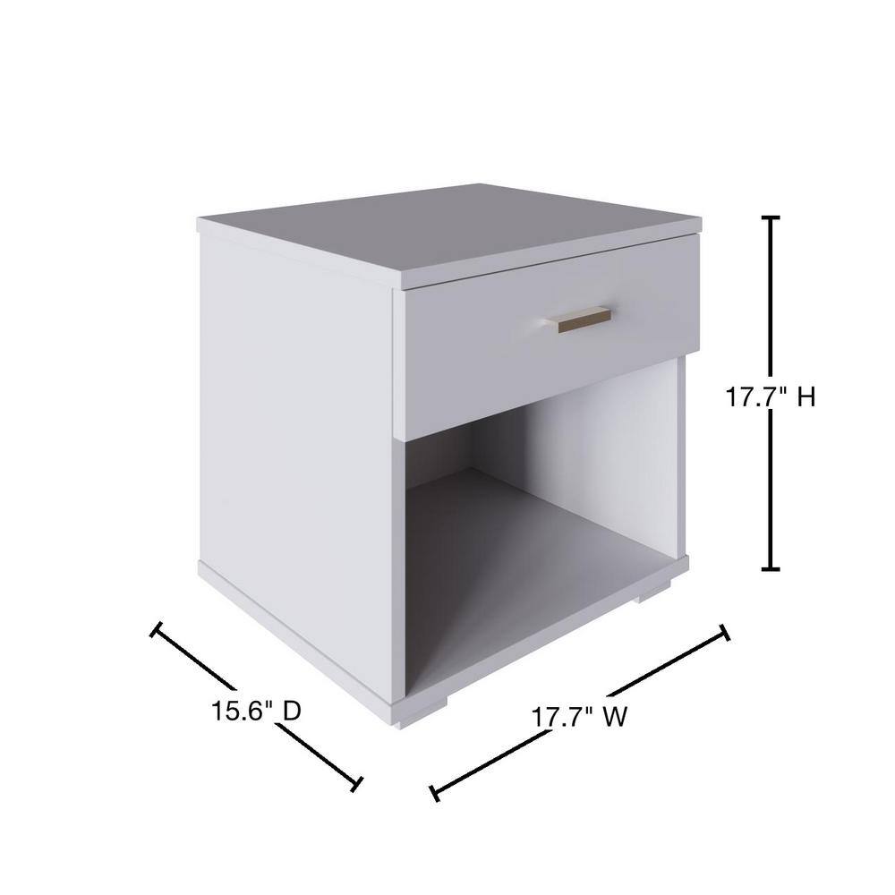 White MDF Modern Nightstand with Single Drawer and Storage Cubby