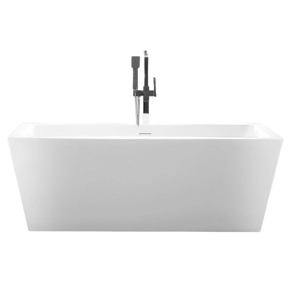 67" White Acrylic Freestanding Soaking Bathtub with Overflow