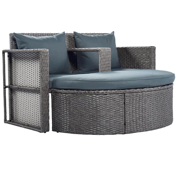 Tenleaf 2-Piece Gray Rattan Patio Conversation Set with Gray Cushions