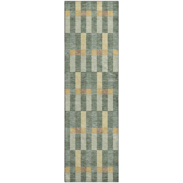 Mayfield Premium Machine Washable Abstract AMF2548 Basil 2 ft. x 7 ft. Runner Rug