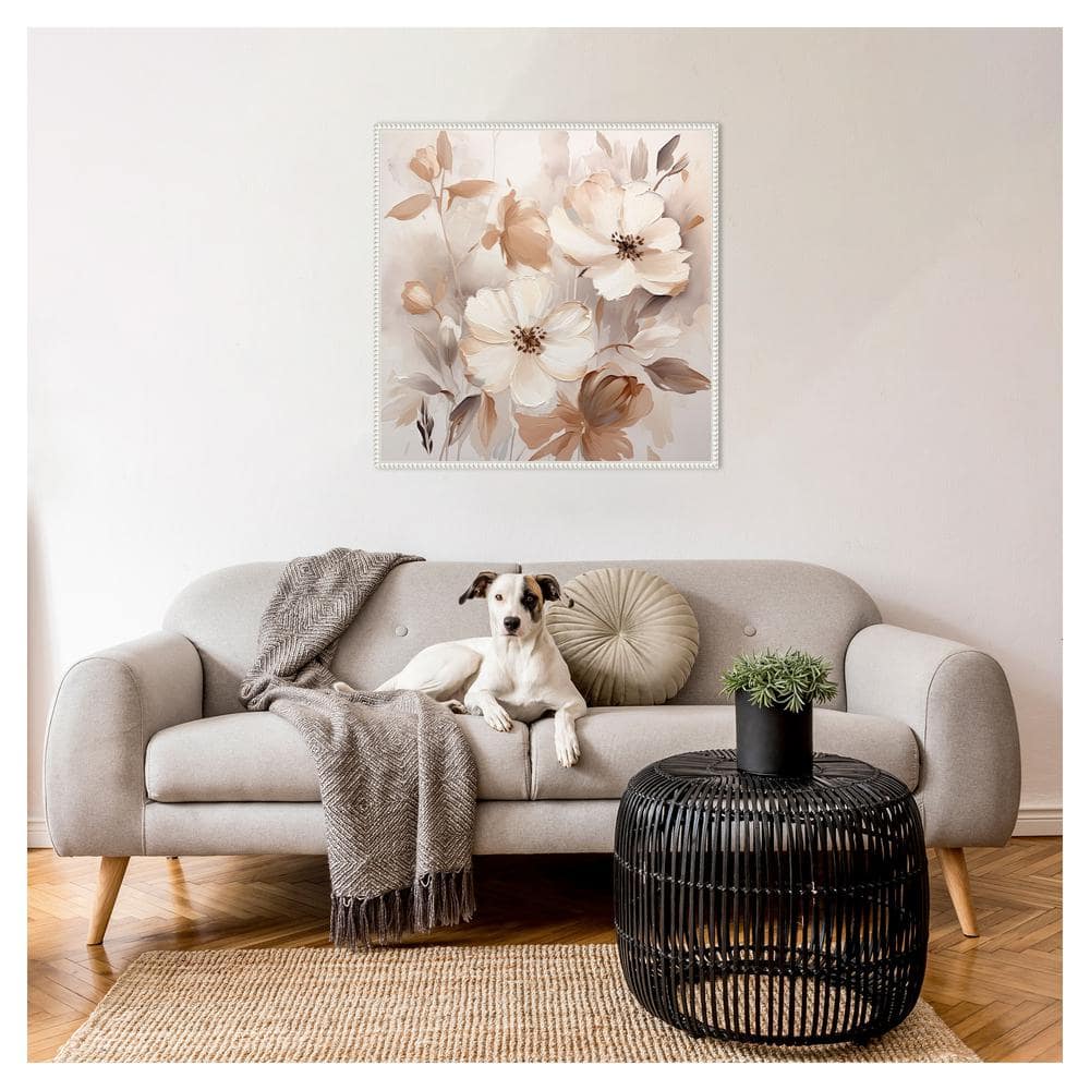 Scented Petals Beige and White Canvas Art in Sylvie White Frame