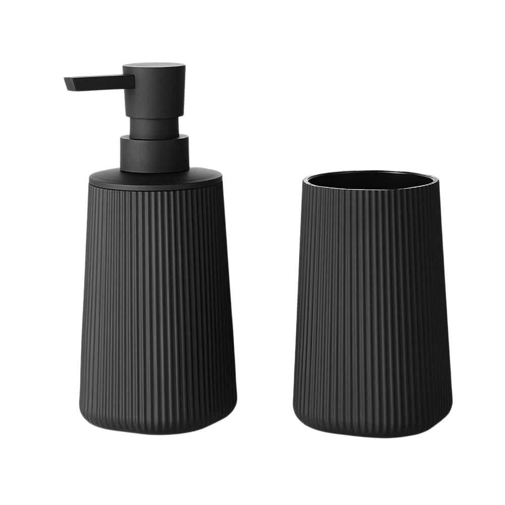 2-Piece Bath Accessory Set with Soap Dispenser and Toothbrush Holder in Striped Black for Bathroom and Apartment Vanity price history on PriceWatchPro