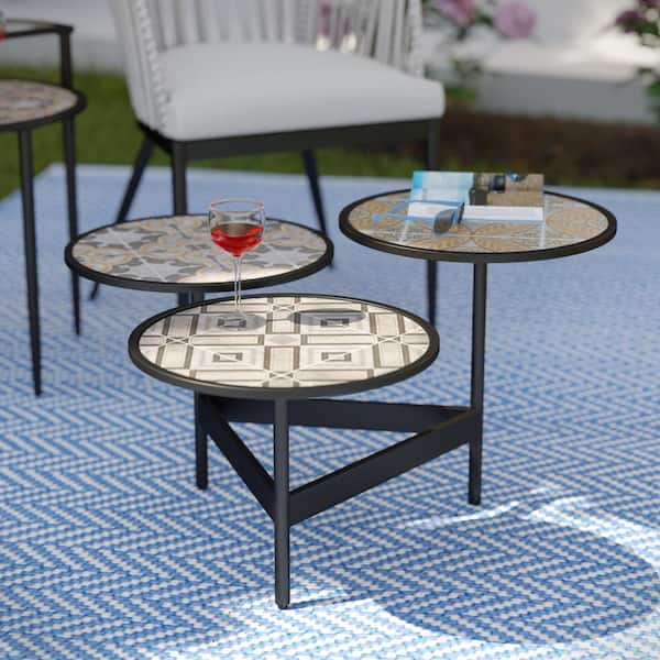 HOTEBIKE Outdoor 3-Tier Ceramic Cocktail Table