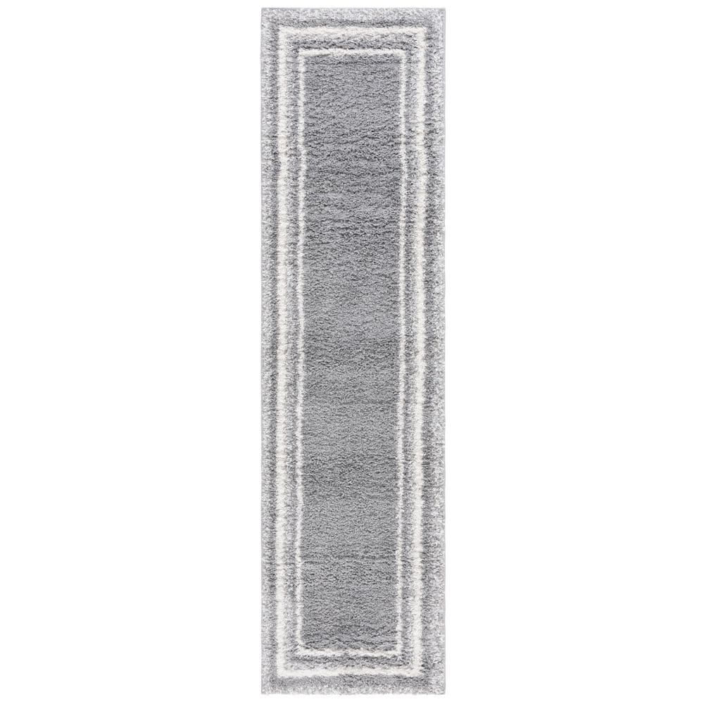 Border and Stripe Shag 2 ft. x 8 ft. Gray/Ivory Concentric Border Runner Rug price history on PriceWatchPro