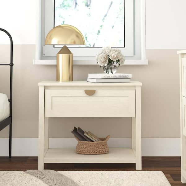 Mr. Kate Primrose Wide 1-Drawer Nightstand with Open Shelf, Ivory Oak