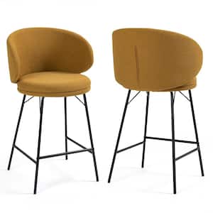 Baxter 26 in. Brown Metal Counter Stool with Boucle Fabric Seat 2 (Set of Included)