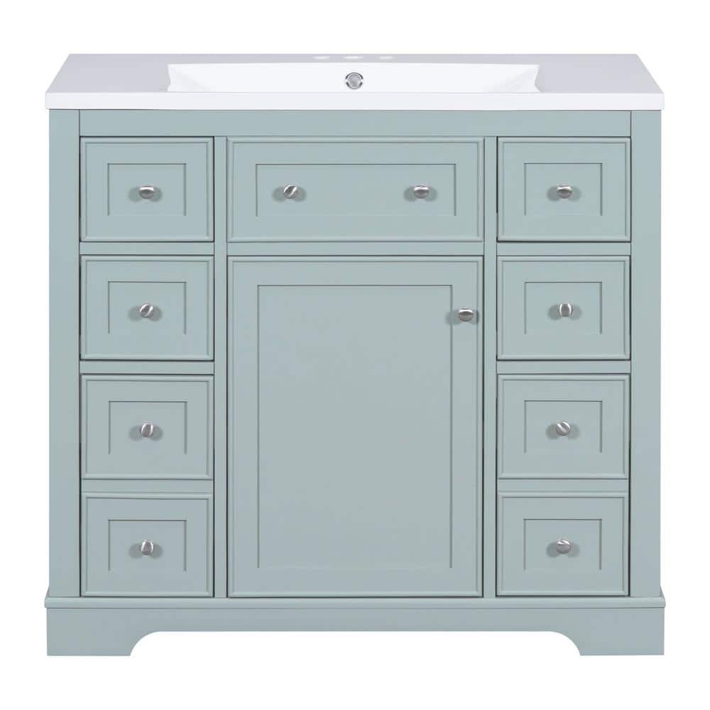 30 in. W x 18 in. D x 34.5 in. H Freestanding Bath Vanity in Green with Whi