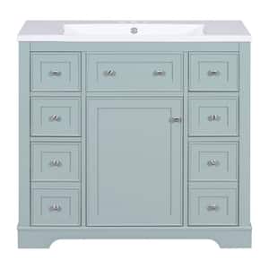 30 in. W x 18 in. D x 34.5 in. H Freestanding Bath Vanity in Green with White Ceramic Top and Large Storage Cabinet