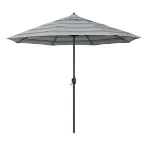 9 ft. Black Aluminum Market Patio Umbrella Auto Tilt in Gateway Mist Sunbrella