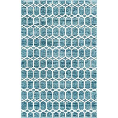 Matrix Trellis Tile Blue 9 ft. 10 in. x 14 ft. Area Rug