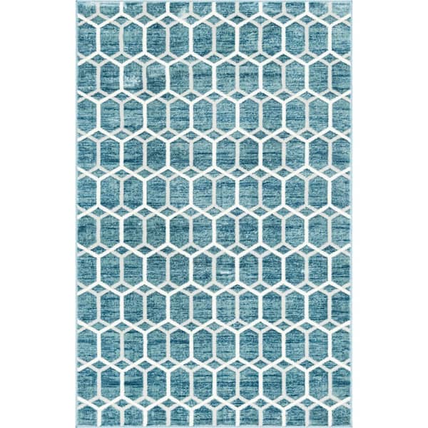 Unique Loom Matrix Trellis Tile Blue 4 ft. x 6 ft. Area Rug