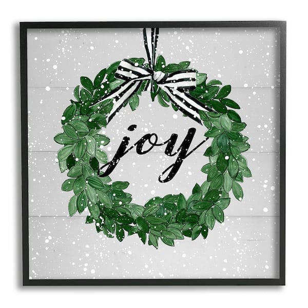 Stupell Industries Joy Wreath with Snow by Carol Robinson 1 Piece Framed Graphic Print Typography Poster Art Print 17 in. x 17 in.