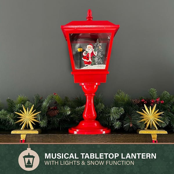 Fraser Hill Farm 25 in. Musical Tabletop Lantern in Red Featuring