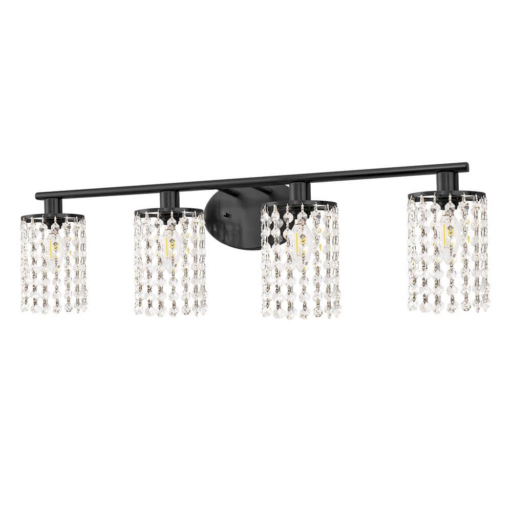 32 in. 4-Light Black Crystal Bathroom Vanity Light for Bathroom and Kitchen, Modern Wall Sconce Over Mirror price history on PriceWatchPro