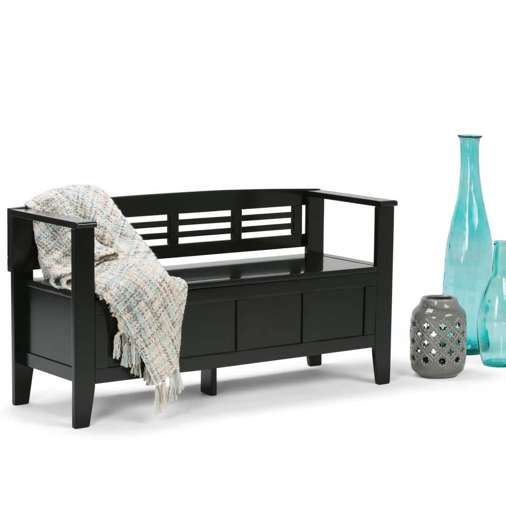 Black Solid Pine 48" Entryway Storage Bench with Backrest