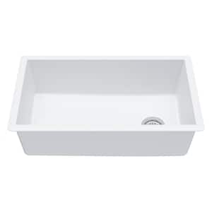 Undermount Quartz Composite 32 in. Single Bowl Kitchen Sink in White