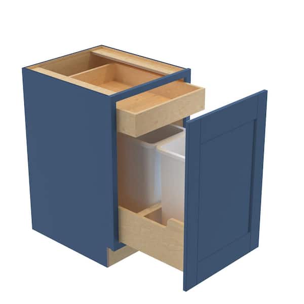 Home Decorators Collection Washington Vessel Blue Plywood Shaker Assembled Trash Can Kitchen Cabinet Soft Close 21 in W x 24 in D x 34.5 in H
