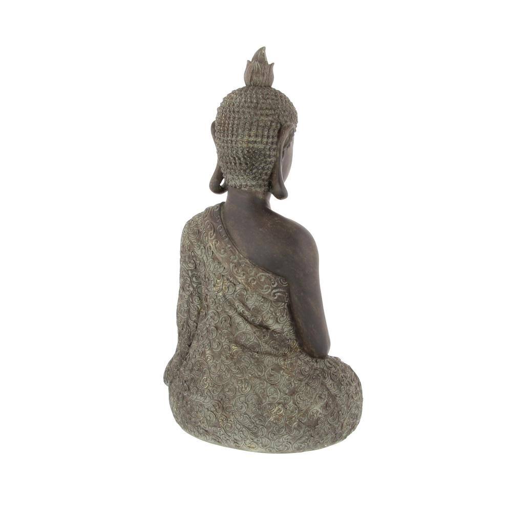 Brown Polystone Meditating Buddha Sculpture with Engraved Carvings