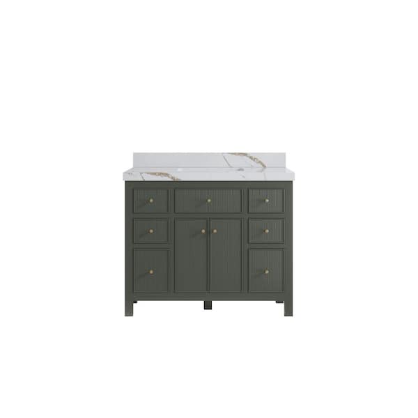 Willow Collections Sonoma 42 in. W x 22 in. D x 36 in. H Single Sink Bath Vanity in Pewter Green with 2" Calacatta Gold Quartz Top