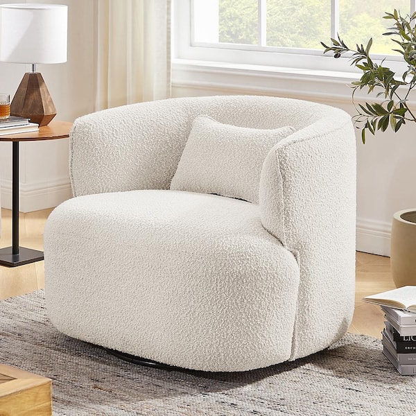 Art Leon Ivina White Fabric Swivel Chair with Metal Base