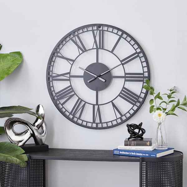 28 in. x 28 in. Black Metal Open Cutout Frame Wall Clock