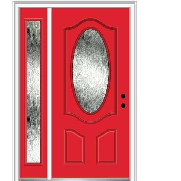 MMI Door 48 in. x 80 in. Left-Hand/Inswing Rain Glass Red Saffron Fiberglass Prehung Front Door on 6-9/16 in. Frame