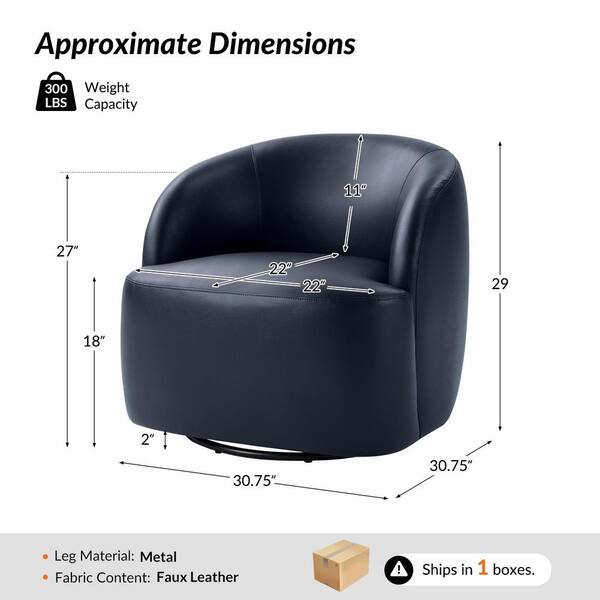 JAYDEN CREATION Braisee Modern Navy Faux Leather Barrel Chair with