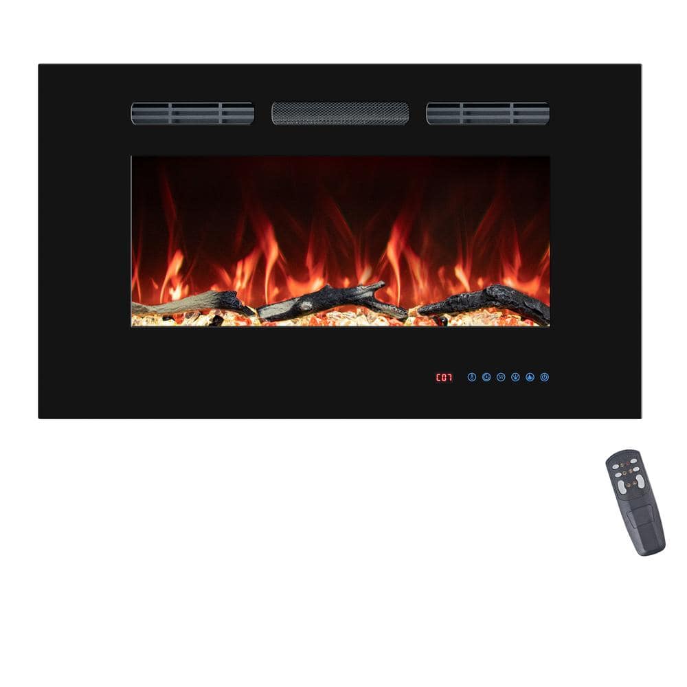 33 in. Electric Fireplace Inserts, Wall Mounted with 13 Flame Colors, Thermostat in Black -  Prismaster ...keeps your home stylish, PT03EF33R