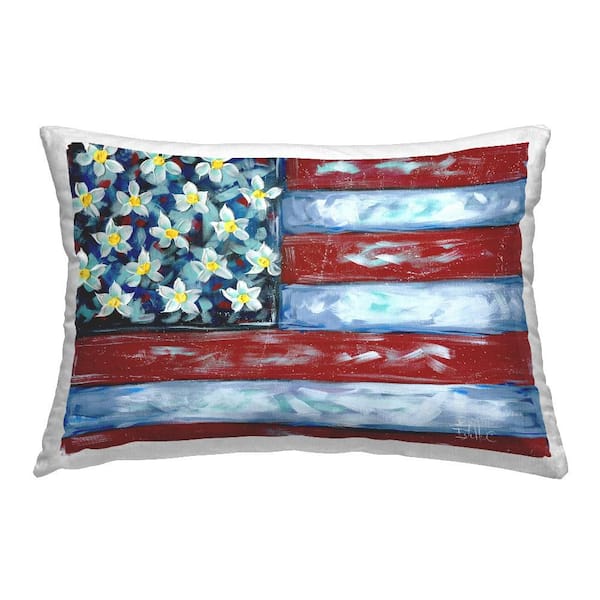 Stupell Industries Flower Stars & Stripes Flag Red Striped Polyester 14 in. X 20in. Throw Pillow