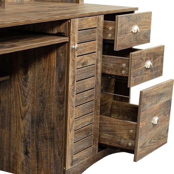 Brooten Rustic Solid Wood Home Office Computer Desk With Hutch.