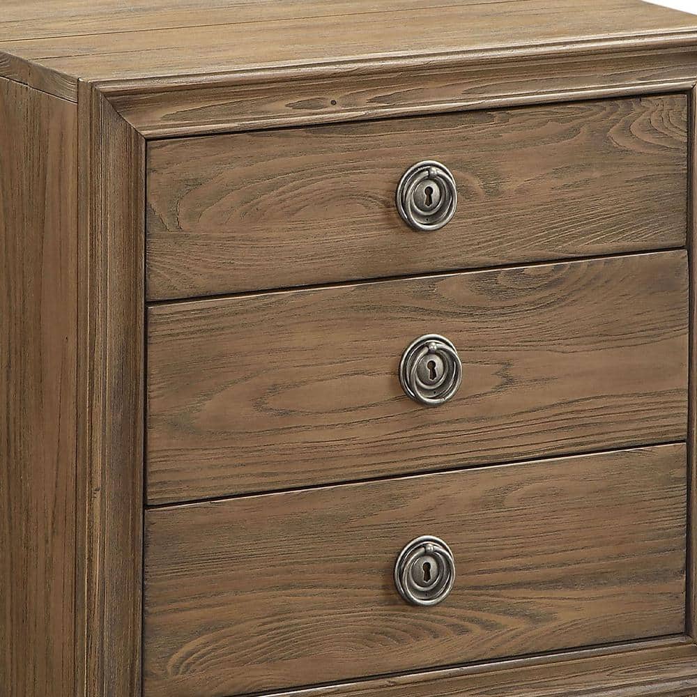 Inverness Reclaimed Oak 3-Drawer Nightstand with Tapered Legs