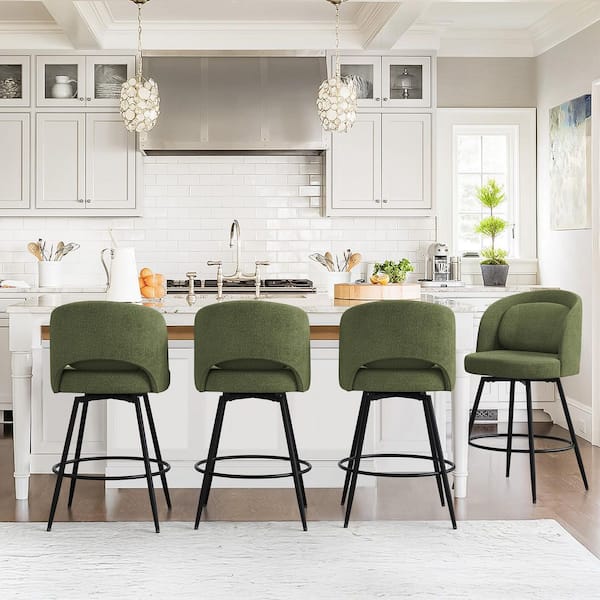 39 in Green Chenille Swivel Bar Stool Metal Frame Bar Chairs Counter Height Bar Stool with Removable Cushion Set of 4
