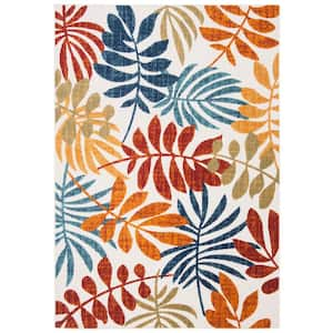 Cabana Cream/Red Doormat 2 ft. x 4 ft. Abstract Palm Leaf Indoor/Outdoor Area Rug