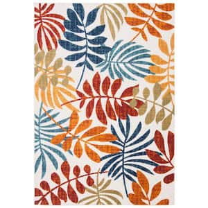 Cabana Cream/Red 4 ft. x 6 ft. Contemporary Abstract Palm Leaf Indoor/Outdoor Patio Area Rug