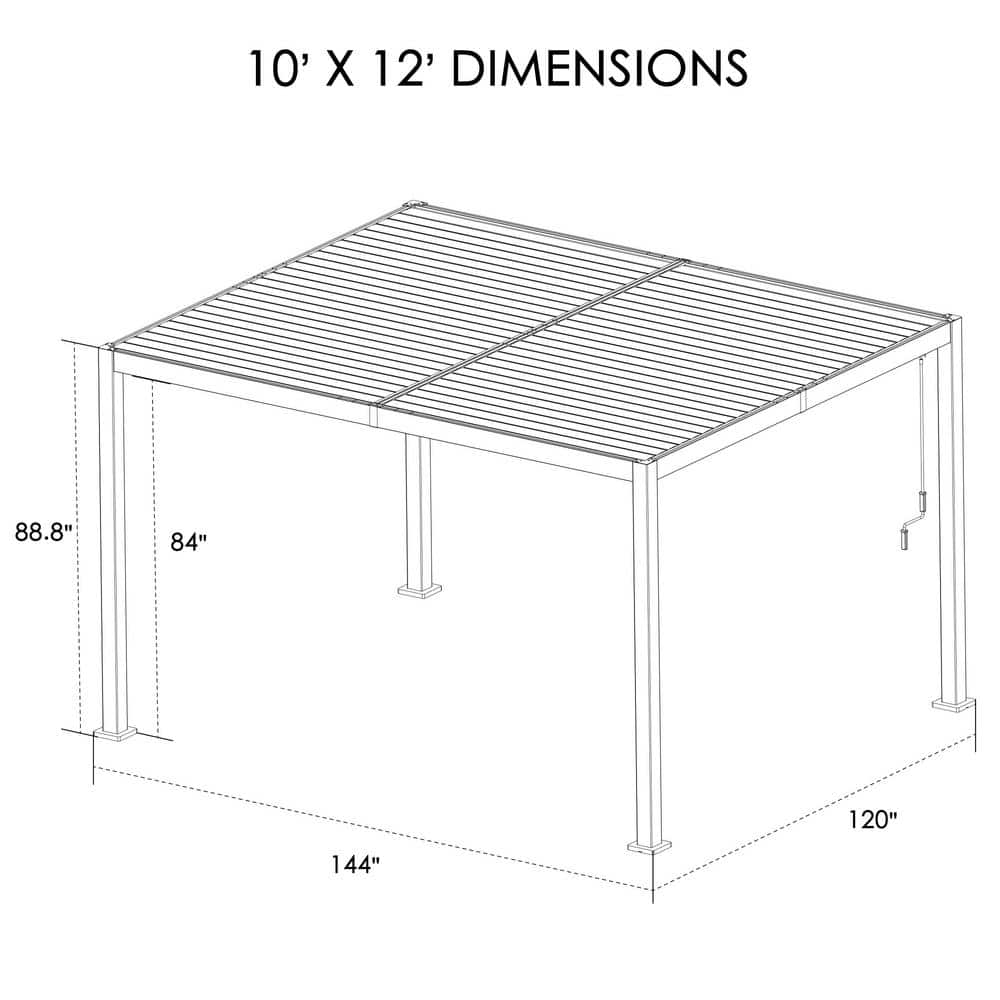 White Aluminum 10'x12' Outdoor Louvered Pergola with Adjustable Roof