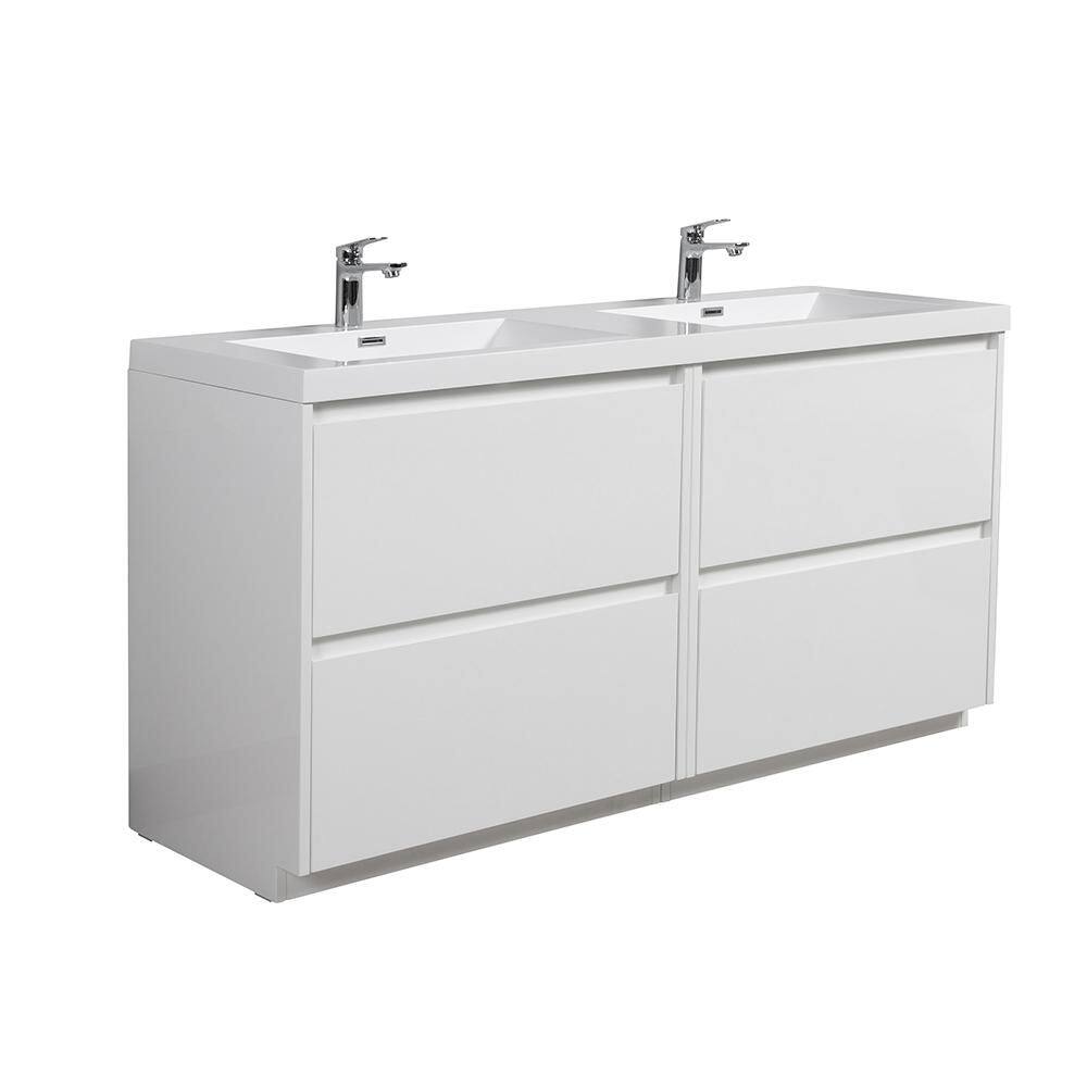 71 in. Double Sink Freestanding Glossy White Bath Vanity with White Resin Top price history on PriceWatchPro