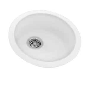 Drop-In/Undermount Solid Surface 18.5 in. 0-Hole Single Bowl Round Kitchen Sink in White